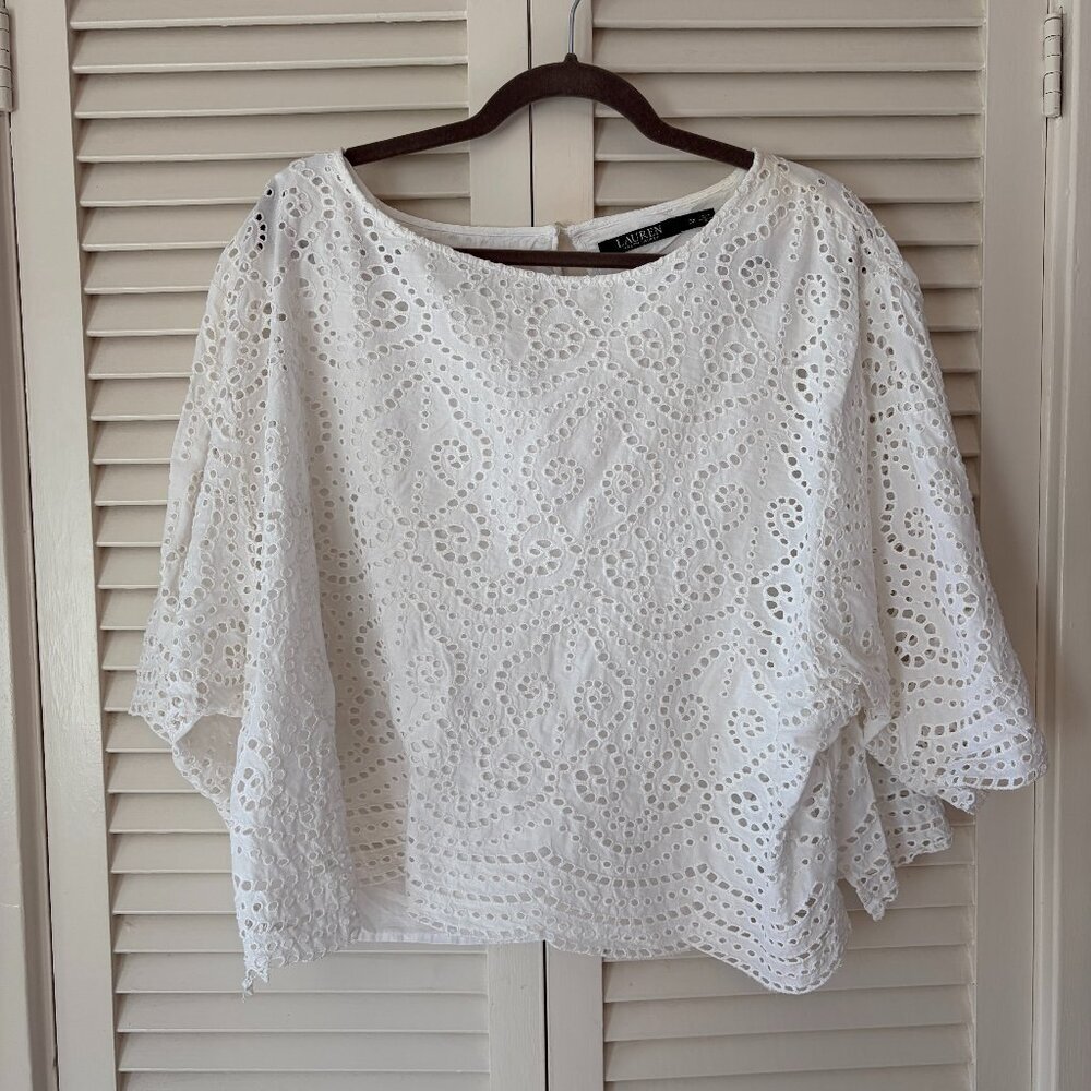 Lauren Ralph Lauren women's pullover blouse 3X white eyelet lace cotton cropped